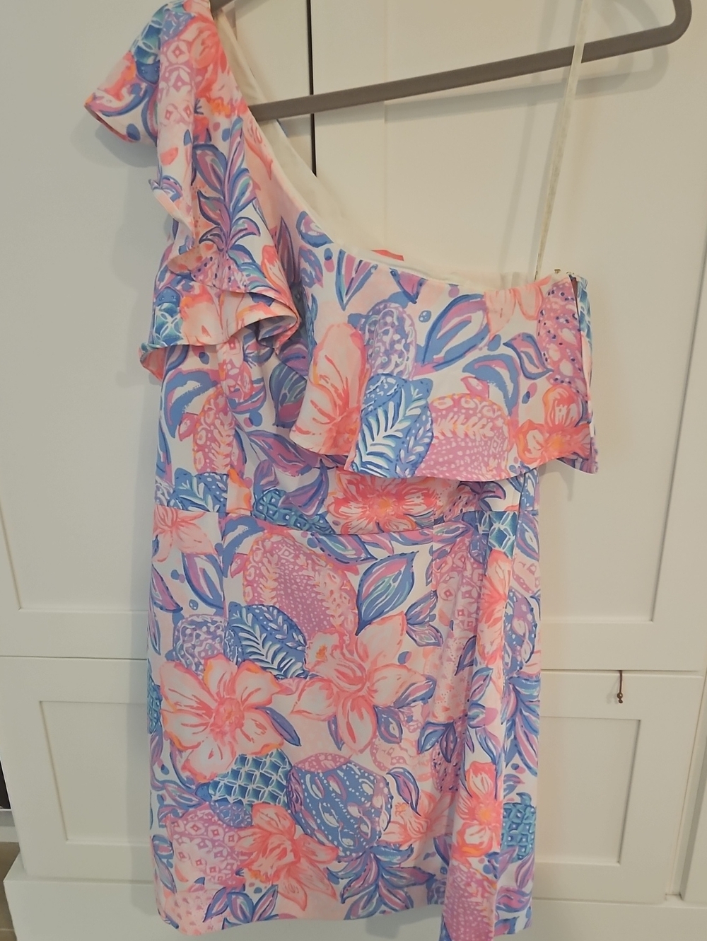 Lilly Pulitzer Pink Blue Coral Floral One-Shoulder Romper